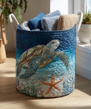 Maritime Mood Quilted Laundry Hamper — Nautical Blue Fabric Basket For Coastal Decor, Bathroom & Beach House Storage