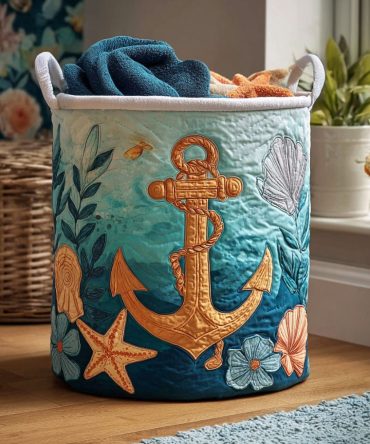 Maritime Muse Quilted Laundry Basket — Coastal-Inspired Foldable Fabric Hamper For Beach House, Bathroom & Stylish Home Storage