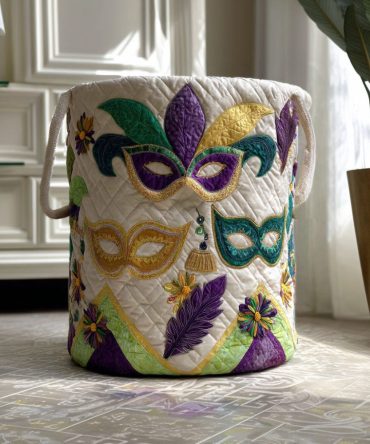 Masquerade Queen Quilted Laundry Hamper — Luxe Fabric Laundry Basket With Durable Handles, Machine-Washable & Collapsible For Storage