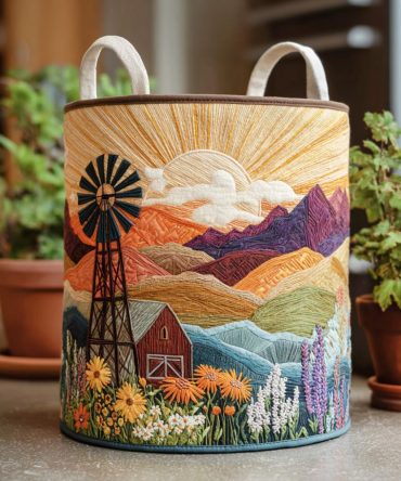 Meadow Bliss Quilted Fabric Hamper — Floral-Inspired Foldable Laundry Basket With Handles For Bedroom & Nursery Storage