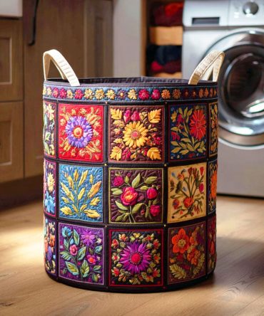 Meadow Bloom Mix Quilted Laundry Hamper — Floral Foldable Fabric Basket, Soft Cotton-Blend, Stylish Bedroom & Nursery Storage