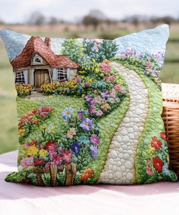Meadow Bloom Quilted Pillow Cover — Floral Meadow Motif Decorative Case, Soft Quilted Accent For Cottage, Farmhouse & Modern Bedrooms