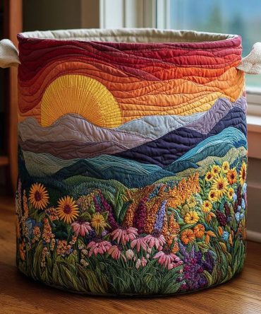 Meadow Bloom Quilted Hamper - Stylish Flower-Print Laundry Basket With Sturdy Handles For Home, Dorm & Kids' Rooms