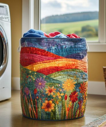 Meadow Bloom Quilted Fabric Laundry Hamper – Large Botanical Collapsible Laundry Basket With Handles, Durable Decorative Home Storage