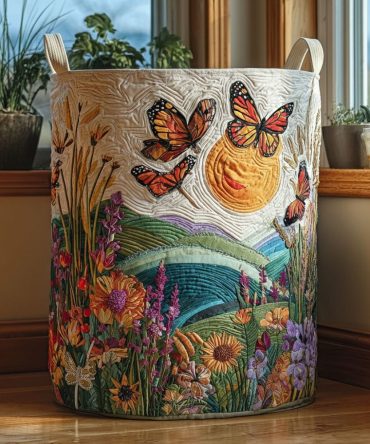 Meadow Flight Quilted Laundry Basket — Airy Fabric Hamper With Handles For Stylish, Collapsible Laundry & Toy Storage At Home