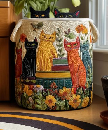 Meadow Friends Quilted Laundry Hamper — Large Floral Animal Print Collapsible Storage Basket For Kids & Home