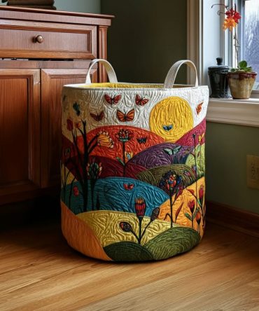 Meadow Glow Quilted Fabric Laundry Hamper — Stylish Collapsible Basket With Handles For Home, Nursery & Dorm Organization