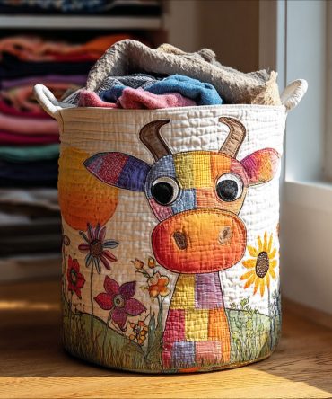 Meadow-Inspired Quilted Laundry Hamper — Floral Pattern Fabric Basket With Strong Handles, Spacious Foldable Storage For Bedrooms & Bathrooms