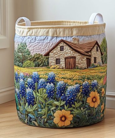 Meadow House Quilted Fabric Laundry Hamper — Charming Foldable Laundry Basket With Handles For Cottage-Style Bedrooms & Nurseries