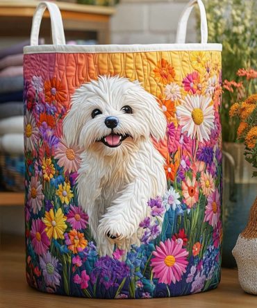 Meadow Joy Quilted Laundry Hamper — Floral Pastel Fabric Basket With Handles, Foldable & Spacious For Bedroom, Nursery, Bathroom