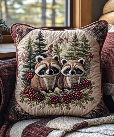 Meadow Mischief Quilted Throw Pillow Cover – Playful Floral & Critter Print, Soft Quilting, Ideal For Shabby Chic & Cottage Interiors