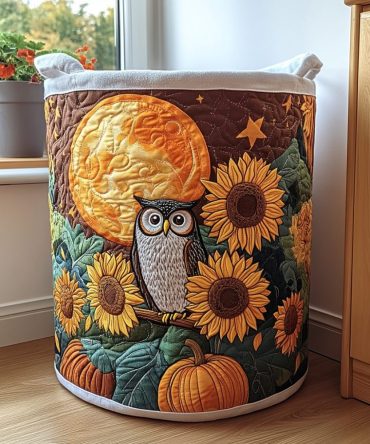 Meadow Owl Quilted Laundry Hamper — Charming Cotton Basket With Handles, Collapsible Storage For Bedding, Clothes & Nursery