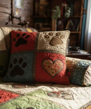 Meadow Paw Quilted Decorative Pillow Cover — Charming Animal Paw Motif Throw Pillow Case For Cottage, Kids & Pet-Friendly Rooms