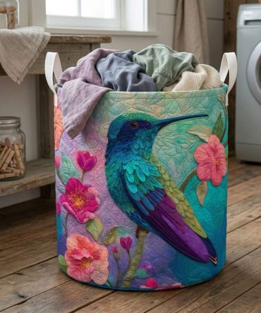 Decorative Meadow Petal Quilted Laundry Hamper – Collapsible Fabric Basket With Handles For Bedroom, Bath & Nursery