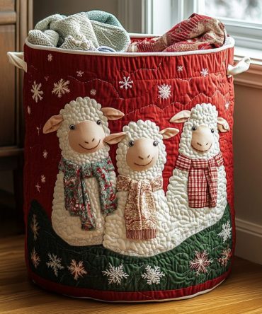 Meadow Sheep Quilted Laundry Hamper — Charming Foldable Fabric Laundry Basket With Handles, Soft-Quilted Organizer For Nursery & Home