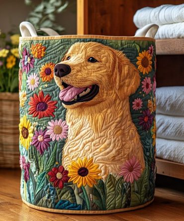 Charming Meadow Quilted Laundry Hamper — Decorative Floral Fabric Laundry Basket With Sturdy Handles, Collapsible & Room-Ready
