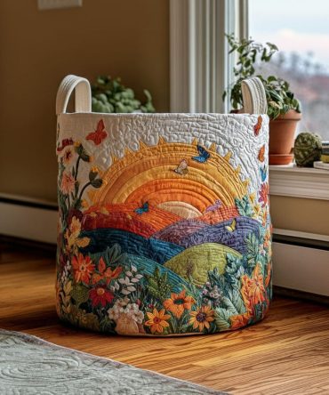 Meadow Spirit Quilted Cotton Laundry Hamper - Floral Fabric Storage Basket, Foldable & Easy-Care Laundry Solution