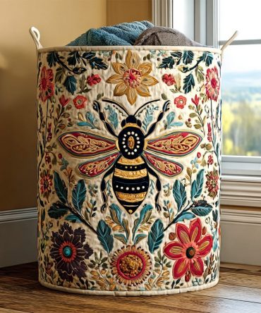 Meadow Spirit Quilted Fabric Laundry Hamper — Foldable Floral-Inspired Basket With Handles For Stylish Bedroom & Nursery Organization