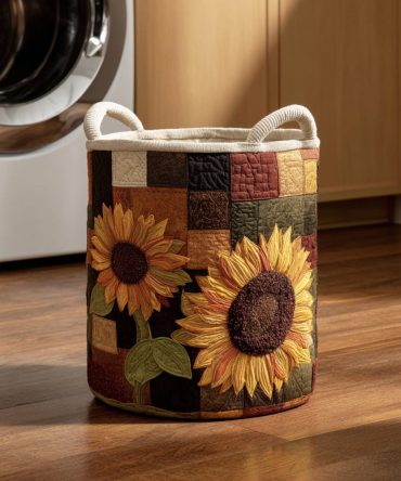 Meadow Sunflower Quilted Laundry Basket — Bright Floral Fabric Hamper, Foldable Laundry Organizer For Home & Dorm