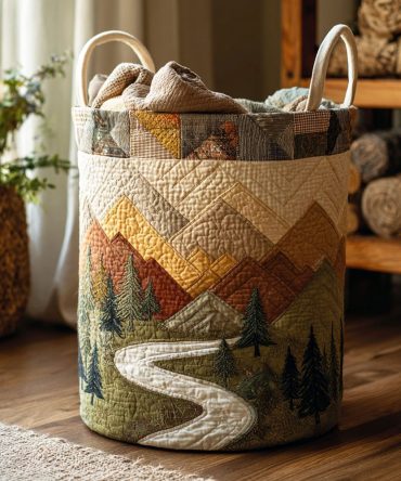 Meadow Trail Quilted Laundry Hamper — Rustic Foldable Laundry Basket With Quilted Surface, Large Capacity & Durable Handles For Home Organization