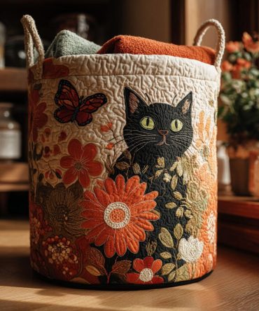 Meadow Quilted Laundry Hamper - Meadow Whiskers Design, Collapsible Fabric Clothes Basket, Machine Washable & Airy Home Storage Solution