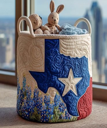 Meadow Of Bluebonnets Quilted Laundry Hamper – Blue Floral Foldable Fabric Basket With Handles, Charming Spring-Inspired Storage