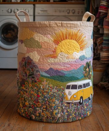 Meadowland Quilted Laundry Hamper — Floral & Woodland Print Fabric Basket, Collapsible Storage With Carrying Handles