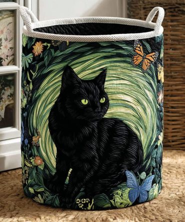 Meow Magic Quilted Laundry Hamper — Playful Cat-Print Foldable Basket With Handles , Colorful Kids’ Room & Home Organizer