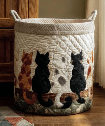 Meow Meadow Quilted Laundry Hamper — Playful Cat-Themed Collapsible Laundry Basket With Soft Quilted Fabric & Easy-Carry Handles