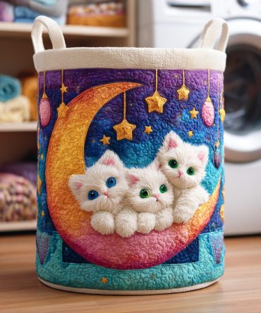 Fun Quilted Meow Parade Hamper — Large Cute Cat Pattern Fabric Laundry Basket, Collapsible Organizer For Room & Dorm