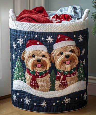 Merry Companions Quilted Laundry Hamper — Cheerful Dog-Themed Foldable Laundry Basket, Durable, Spacious & Gift-Ready