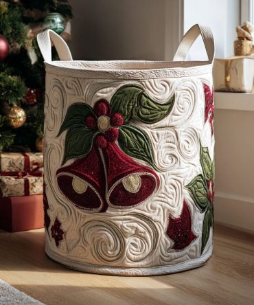 Merry Echo Quilted Laundry Basket — Cheerful Collapsible Hamper With Durable Handles, Decorative Print For Living Room & Entryway Storage