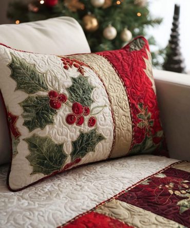 Merry Glow Quilted Pillow Cover — Warm Holiday Throw Pillowcase With Quilted Texture, Cozy Accent For Seasonal Living Spaces