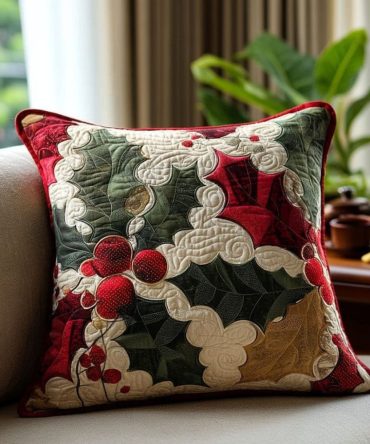 Festive Merry Glow Quilted Cushion Cover — Holiday Decorative Throw Pillow Case For Couch, Seasonal Christmas Accent, Soft & Durable