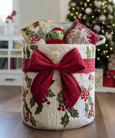 Festive Holiday Quilted Laundry Hamper – Merry Christmas Fabric Basket, Foldable Decorative Storage For Gifts & Seasonal Laundry