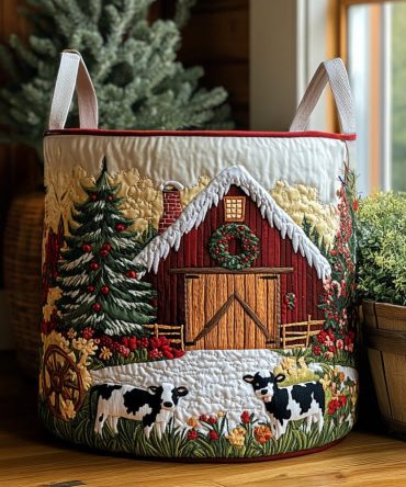 Merry Meadow Quilted Laundry Hamper – Oversized Foldable Fabric Basket With Sturdy Handles, Machine-Washable & Decorative