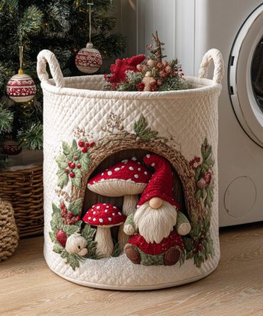 Merry Mushroom Hollow Quilted Hamper — Cheerful Mushroom-Print Foldable Laundry Basket With Sturdy Handles For Playrooms & Bedrooms