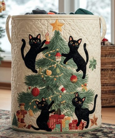 Merry Paws Quilted Laundry Hamper — Holiday Paw-Print Storage Basket, Foldable Christmas Laundry Organizer, Durable & Washable