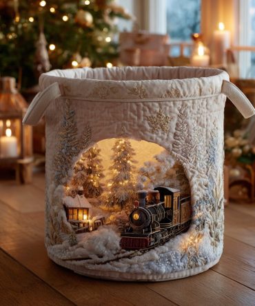 Merry Rail Adventure Quilted Laundry Hamper — Playful Train-Themed Foldable Storage Basket For Kids' Rooms, Playrooms, And Travel Prep