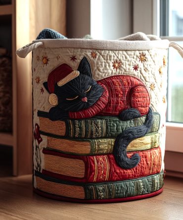 Merry Whiskers Quilted Laundry Hamper — Festive Cat-Themed Collapsible Laundry Basket With Soft Quilting And Sturdy Handles For Holiday Decor