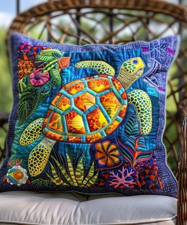 Mesmerizing Turtle Quilted Pillow Cover — Hypnotic Ocean Print Decorative Pillowcase For Coastal, Boho & Kids' Room Accent