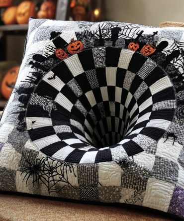 Midnight Spiral Quilted Throw Pillow Cover — Contemporary Geometric Cushion Case For Modern Living Room, Sofa & Bedroom Accent