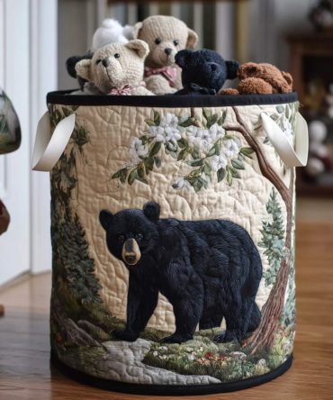 Midnight Bear Quilted Hamper — Sleek Foldable Laundry Organizer With Heavy-Duty Handles & Protective Lining For Modern Bedrooms