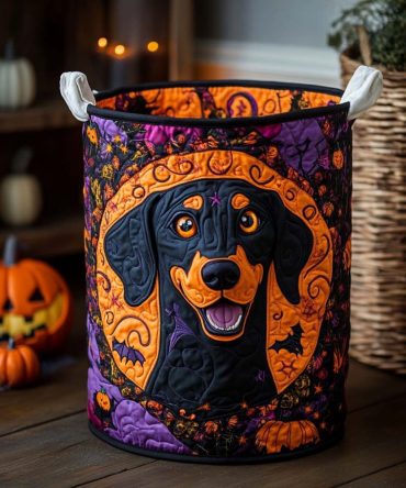Midnight Doberman Quilted Laundry Hamper - Sleek Dark Dog Print Collapsible Washable Fabric Storage For Bedroom & Closet