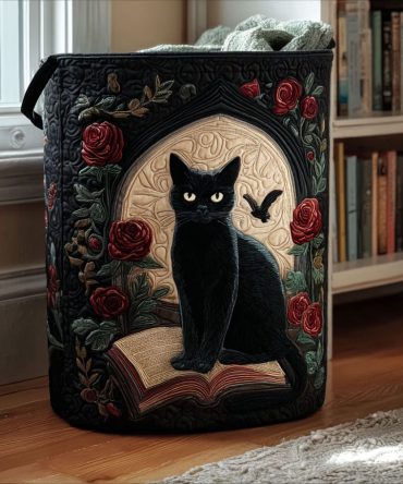 Midnight Familiar Quilted Laundry Basket - Elegant Dark Fabric Hamper For Closet, Bedroom & Nursery , Portable Collapsible Laundry Bin, Sturdy Handles