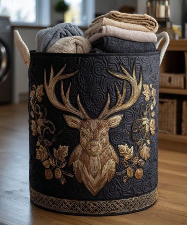 Midnight Forest Quilted Laundry Hamper – Dark Woodland Pattern, Foldable Washable Hamper With Handles For Bedroom & Bathroom