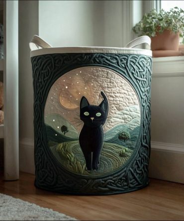 Midnight Guardian Quilted Laundry Hamper – Dark-Print Collapsible Fabric Basket, Durable Washable Laundry Storage For Home & Entryway