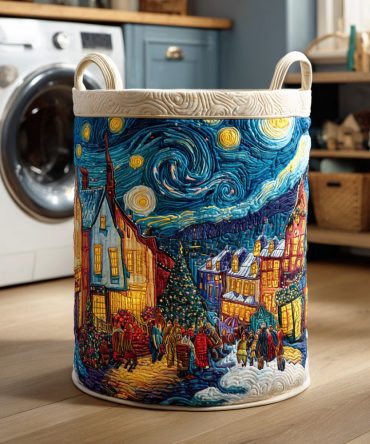 Midnight Holiday Spiral Quilted Laundry Hamper – Sleek Dark-Pattern Laundry Basket For Modern Christmas Decorating & Storage