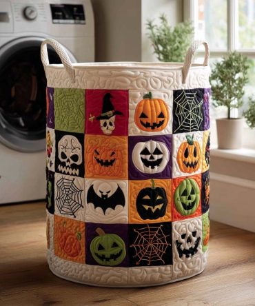 Midnight Howl Quilted Laundry Hamper - Gothic Night Forest Design Fabric Basket, Foldable Laundry Storage For Halloween & Year-Round Decor