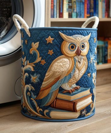 Midnight Library Dream Quilted Hamper — Elegant Fabric Laundry Basket With Handles, Foldable Organizer For Stylish Storage